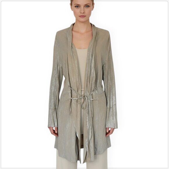 Sylvie Schimmel Paris Leather Tie Front Jacket Metallic Goat $1765 NWT New 44 - Picture 1 of 5